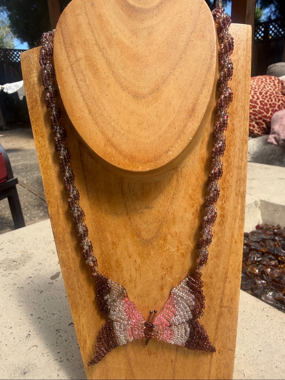 Seed bead butterfly necklace